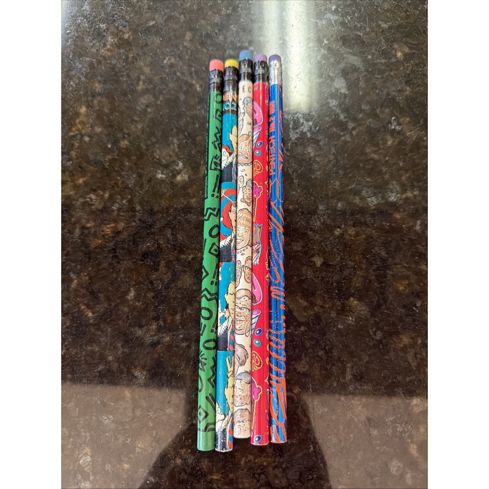 Vintage 80s-90s Pentech Pencil Lot No. 2 Faces Colorful Lot Of 5 Unsharpened